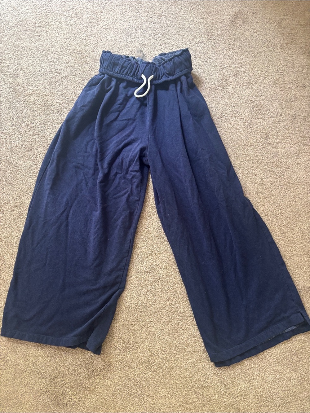 Wide-Leg Navy Drawstring Casual Pants